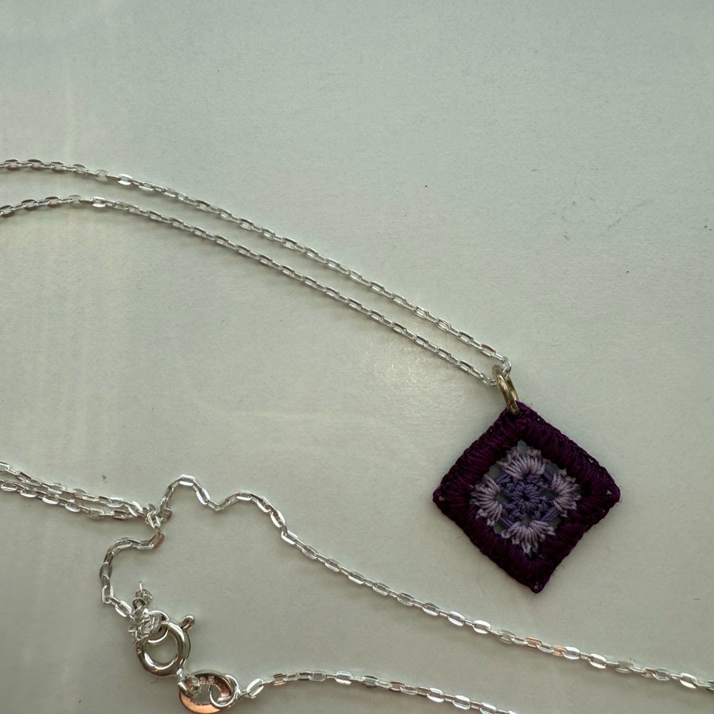 Sterling Silver Granny Square Crochet Pendant - Picture 8 of 8